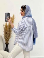 شومیز لینن راه راه پشت پیله کد 4857 - تصویر 8