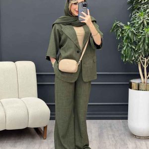 ست مانتو و شلوار دو دکمه آستین پاگن کد 4879