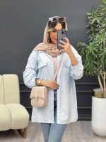 مانتو آستین برش دار سر جیب دکمه کد 4889 - تصویر 13