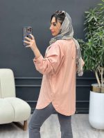 مانتو لینن دو جیب پایین هلال آلا کد 4782 - تصویر 8