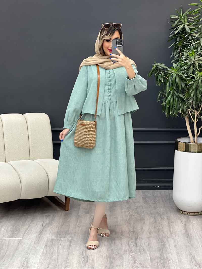 کت و پیراهن کمر پیله دار کد 4909 کت و پیراهن کمر پیله دار کد 4909