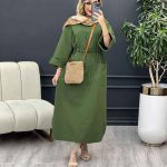 پیراهن بلند کمر گت تک جیب کد 4900
