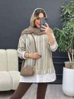 مانتو ترکیبی دو جیب پاکتی کد 4901 - تصویر 2
