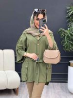 مانتو لینن آستین پاگن سر جیب دکمه کد 4902