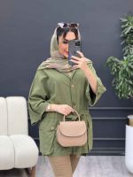 مانتو لینن آستین پاگن سر جیب دکمه کد 4902 - تصویر 14