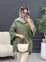 مانتو لینن آستین پاگن سر جیب دکمه کد 4902 - تصویر 4