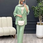 مانتو شلوار آستین دو دکمه جیب نما کد 4935