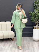 مانتو شلوار آستین دو دکمه جیب نما کد 4935 - تصویر 18