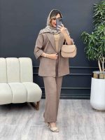 مانتو شلوار آستین دو دکمه جیب نما کد 4935 - تصویر 2