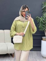 شومیز دو دکمه چوبی آستین پاگن کد 4942 - تصویر 14