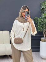 شومیز دو دکمه چوبی آستین پاگن کد 4942 - تصویر 2