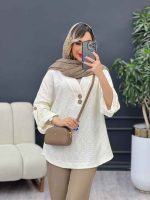 شومیز دو دکمه چوبی آستین پاگن کد 4942 - تصویر 11