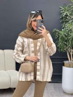 شومیز تک جیب راه راه پایین هلال کد 4922 - تصویر 8
