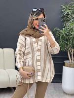 شومیز تک جیب راه راه پایین هلال کد 4922 - تصویر 11