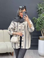 شومیز تک جیب راه راه پایین هلال کد 4922 - تصویر 2