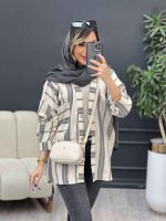 شومیز تک جیب راه راه پایین هلال کد 4922 - تصویر 5