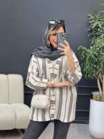 شومیز تک جیب راه راه پایین هلال کد 4922 - تصویر 10