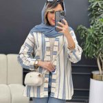 شومیز تک جیب راه راه پایین هلال کد 4922