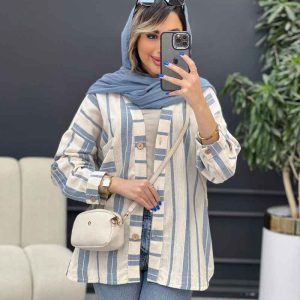 شومیز تک جیب راه راه پایین هلال کد 4922