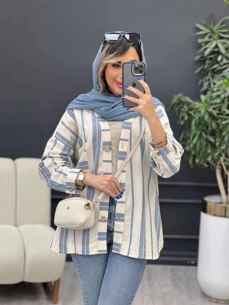 شومیز تک جیب راه راه پایین هلال کد 4922 شومیز تک جیب راه راه پایین هلال کد 4922