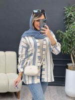 شومیز تک جیب راه راه پایین هلال کد 4922 - تصویر 9