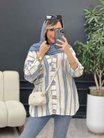 شومیز تک جیب راه راه پایین هلال کد 4922 - تصویر 12