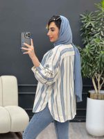 شومیز تک جیب راه راه پایین هلال کد 4922 - تصویر 6