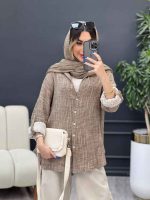 مانتو لینن آبرنگی آستین پاگن کد 4904 - تصویر 7
