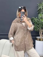 مانتو لینن آبرنگی آستین پاگن کد 4904 - تصویر 26