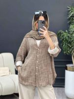 مانتو لینن آبرنگی آستین پاگن کد 4904 - تصویر 23