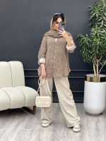 مانتو لینن آبرنگی آستین پاگن کد 4904 - تصویر 17