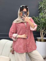 مانتو لینن آبرنگی آستین پاگن کد 4904 - تصویر 5