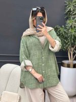 مانتو لینن آبرنگی آستین پاگن کد 4904 - تصویر 3