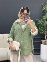 مانتو لینن آبرنگی آستین پاگن کد 4904 - تصویر 18