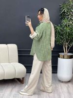 مانتو لینن آبرنگی آستین پاگن کد 4904 - تصویر 15
