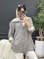 مانتو لینن آبرنگی آستین پاگن کد 4904 - تصویر 16