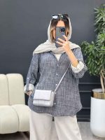 مانتو لینن آبرنگی آستین پاگن کد 4904 - تصویر 4