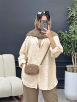 مانتو لینن آبرنگی آستین پاگن کد 4904 - تصویر 2