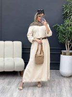 پیراهن کمربند دار گندم کد 4908 - تصویر 7