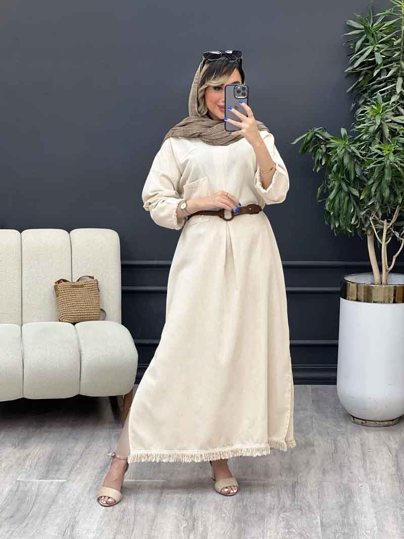 پیراهن کمربند دار گندم کد 4908 پیراهن کمربند دار گندم کد 4908