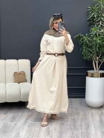 پیراهن کمربند دار گندم کد 4908 - تصویر 4