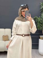 پیراهن کمربند دار گندم کد 4908 - تصویر 2