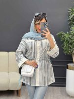 مانتو طرح دار کمر گت دو جیب کد 4934 - تصویر 9