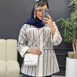 مانتو طرح دار کمر گت دو جیب کد 4934