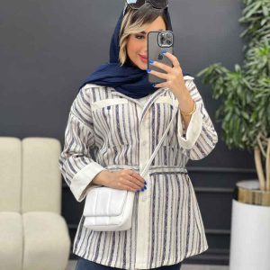 مانتو طرح دار کمر گت دو جیب کد 4934