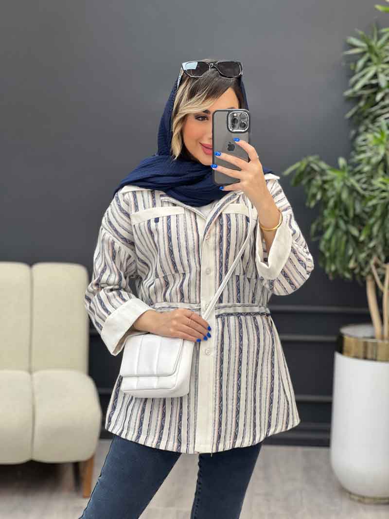 مانتو طرح دار کمر گت دو جیب کد 4934 مانتو طرح دار کمر گت دو جیب کد 4934