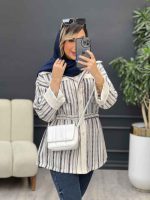 مانتو طرح دار کمر گت دو جیب کد 4934 - تصویر 11