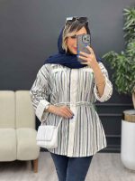 مانتو طرح دار کمر گت دو جیب کد 4934 - تصویر 10