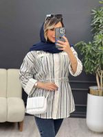 مانتو طرح دار کمر گت دو جیب کد 4934 - تصویر 3