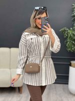 مانتو طرح دار کمر گت دو جیب کد 4934 - تصویر 5